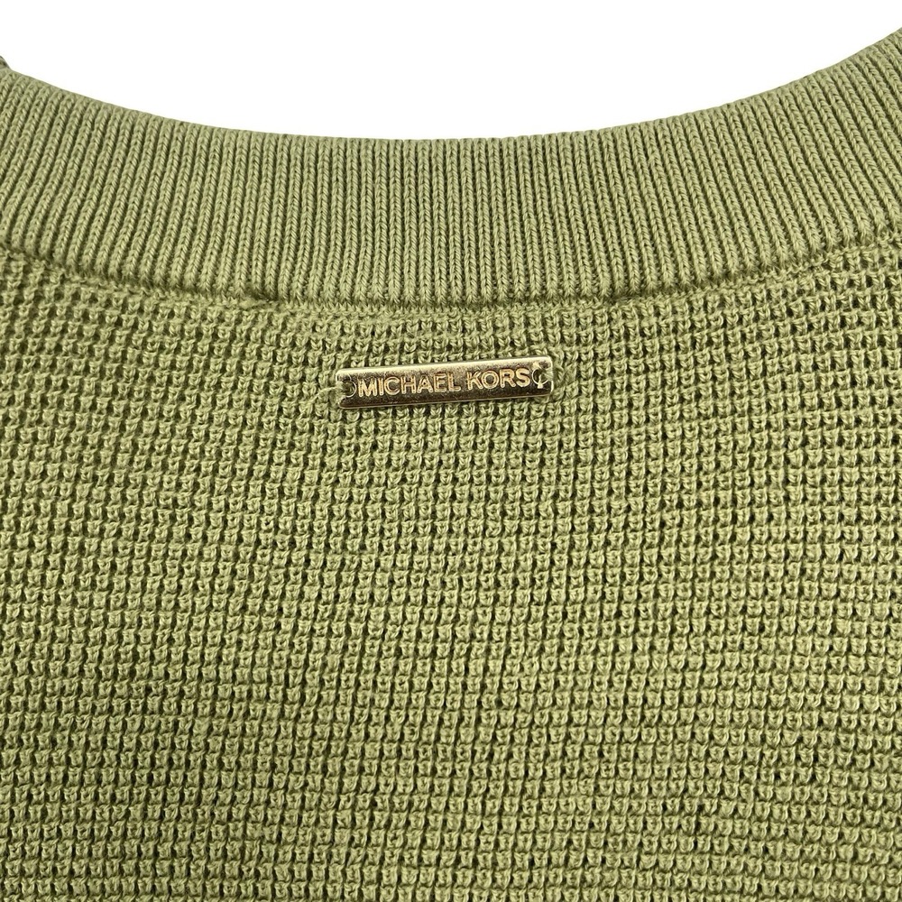 Michael Kors Womens M Green Cropped Sweater Relaxed Boxy Cotton Knit Pullover - Picture 6 of 8